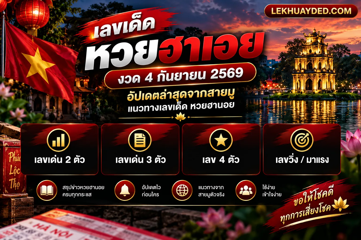 Read more about the article เลขเด็ดหวยฮานอย งวด 4 กันยายน 2569 รวมแนวทางเลขดังจากทุกสำนัก