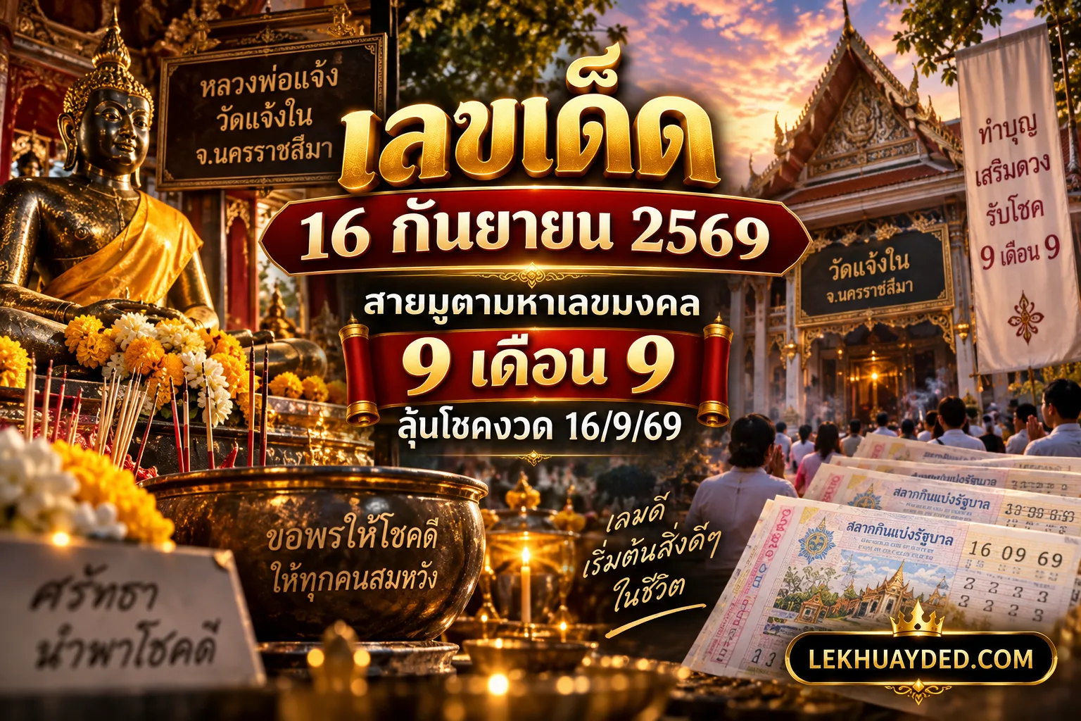 เลขเด็ดงวด 16 กันยายน 2569 จากวัดแจ้งใน จ.นครราชสีมา ต้อนรับเทศกาล 9 เดือน 9 โชคลาภและการทำบุญเสริมดวง