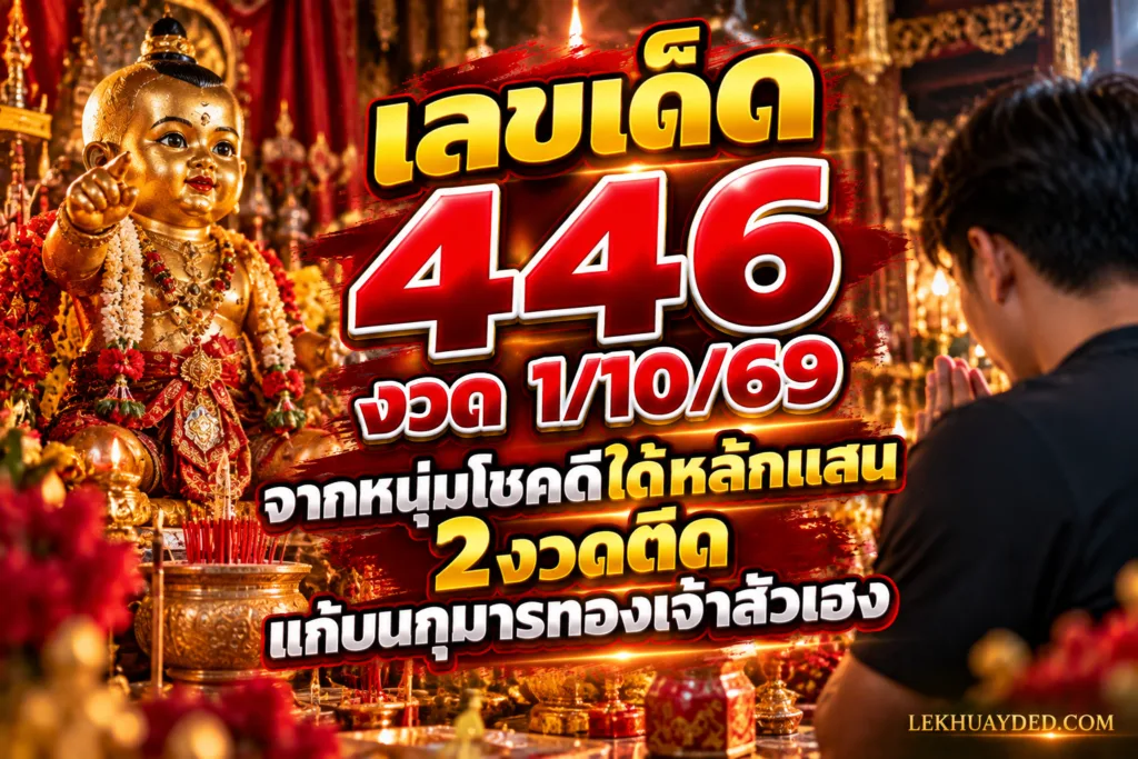 เลขเด็ด 446 สำหรับงวดวันที่ 1 ตุลาคม 2569 ได้จากการเสี่ยงทายเลขมงคลหน้ากุมารทองเจ้าสัวเฮง