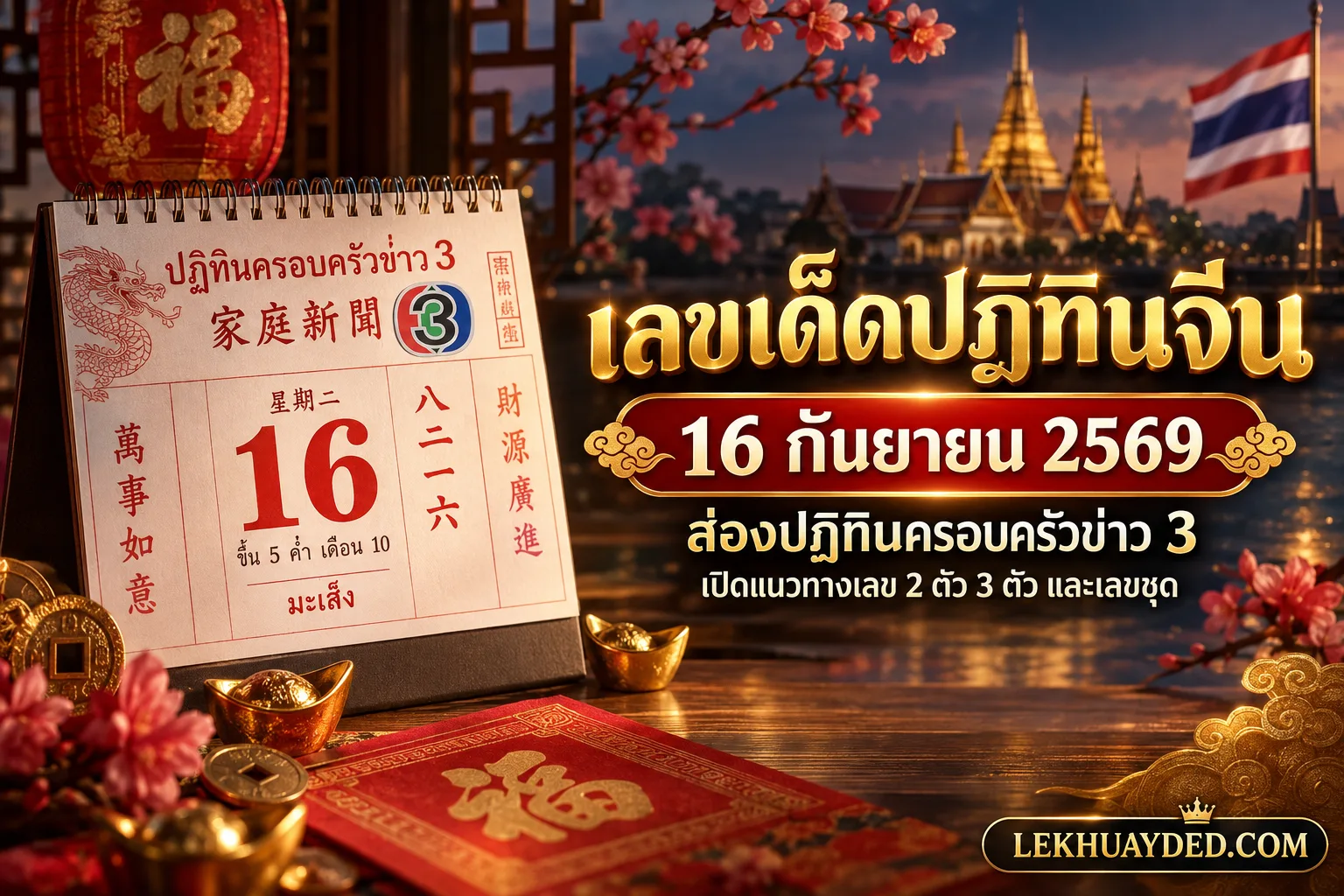 Read more about the article เลขเด็ดหวยรัฐบาล ปฏิทินจีนครอบครัวข่าว 3 งวด 16 กันยายน 2569